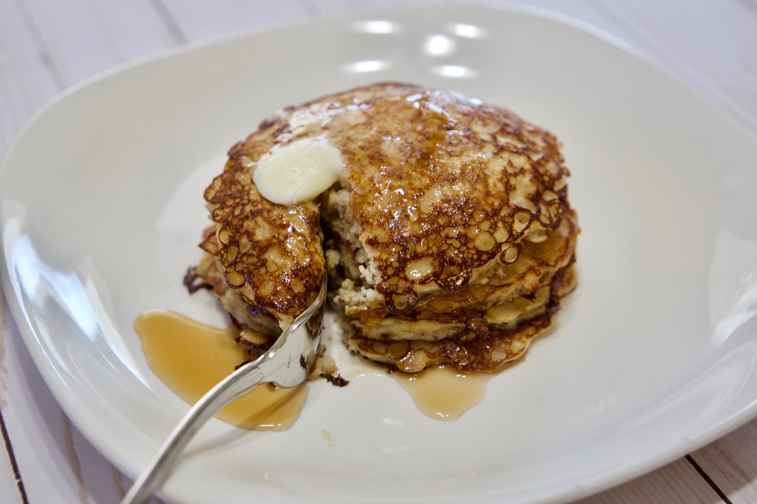 Oatmeal Pancakes with Syrup on top