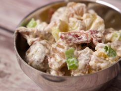 loaded baked potato salad ready to eat