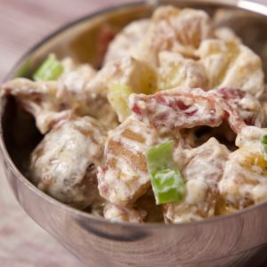 loaded baked potato salad ready to eat