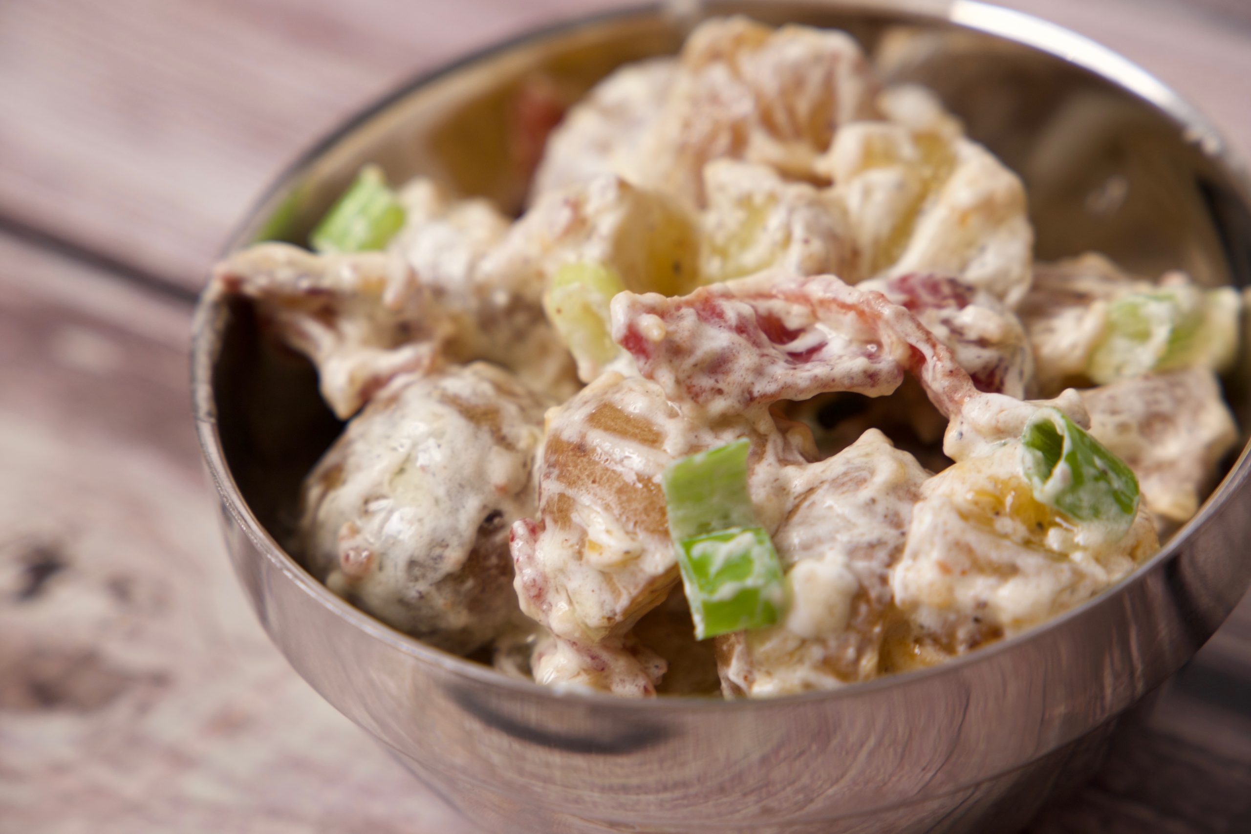 loaded baked potato salad ready to eat